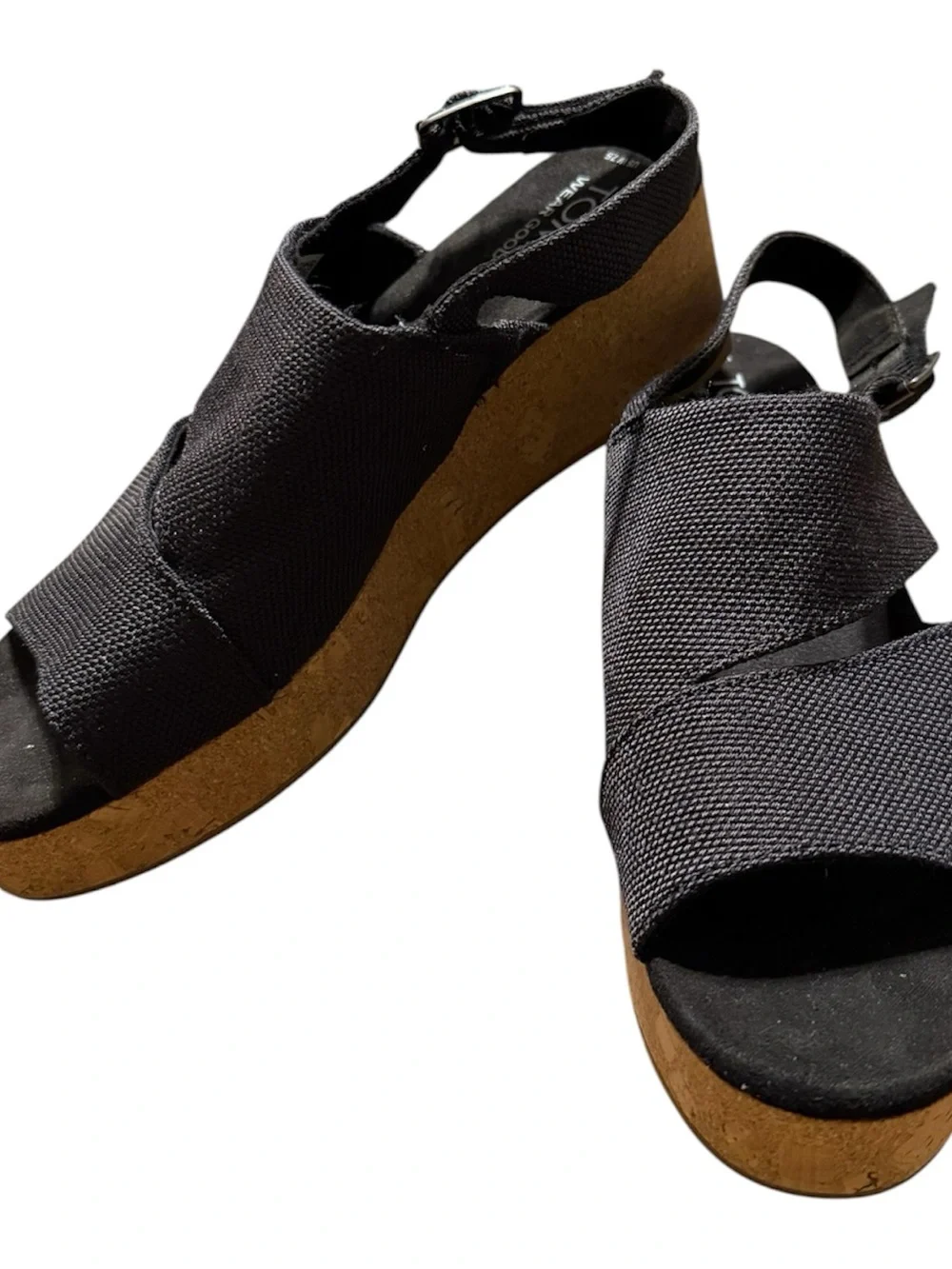 Toms Black Platform Slingback Sandals with Cork Sole